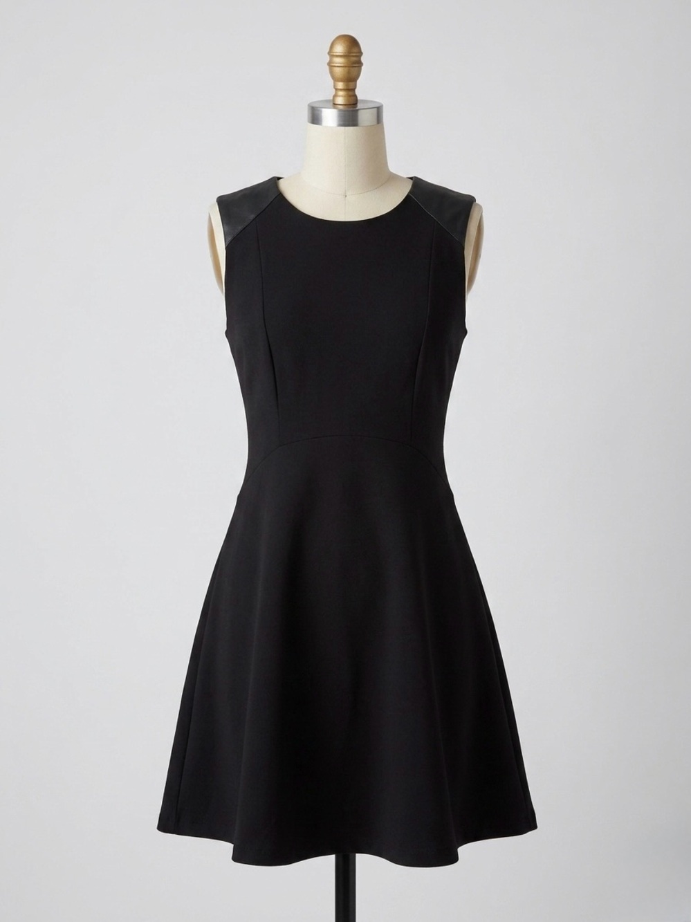 Forever 21 Black Sleeveless Fit-and-Flare Dress with Faux Leather Shoulders